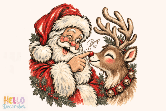 Santa Reindeer Boop Vintage Christmas