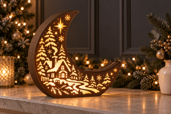 Silent Christmas Night Moon Lantern Laser Cut Files laser cut file