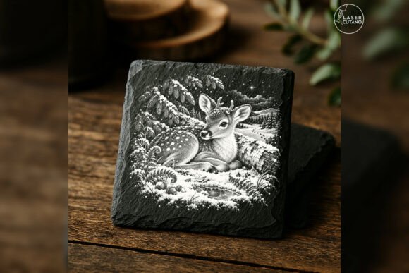 The First-Snow Fawn - Reindeer Forest Christmas Laser Engraving PNG laser cut file