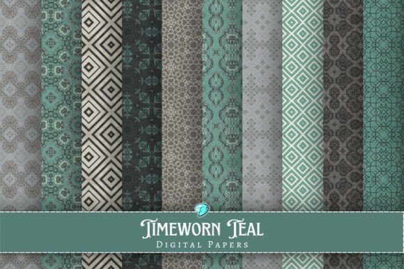 Timeworn Teal Digital Papers Illustration Fonds d'Écran Par Emily Designs