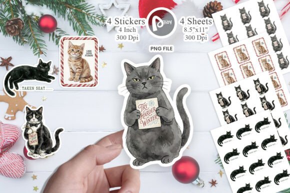 Vintage Postcard Sarcastic Cat Sticker Gráfico Etiquetas y adhesivos Por Artnoy