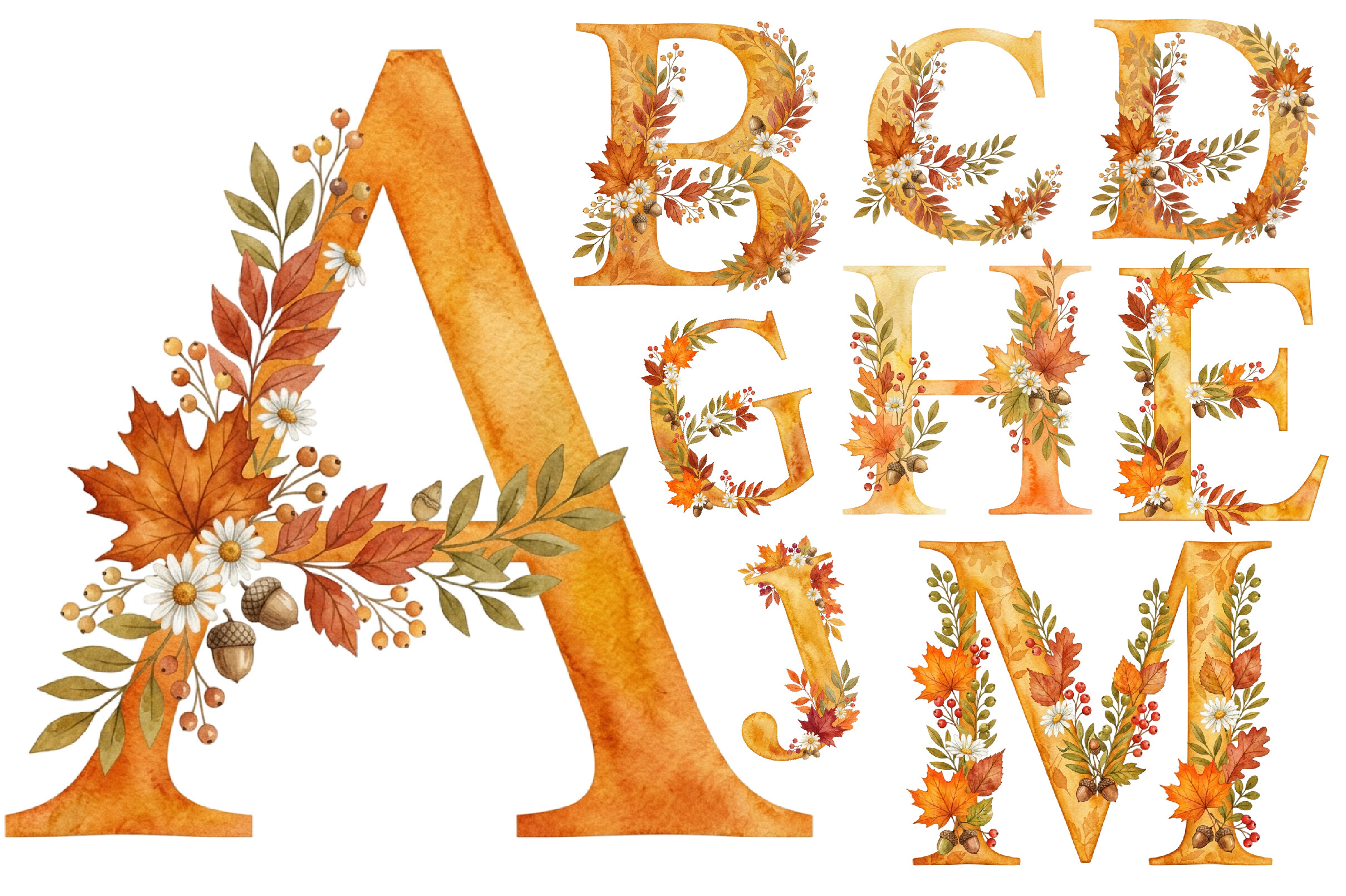 Watercolor Autumn Alphabet Clip Art Set Graphic by Creative Print ...