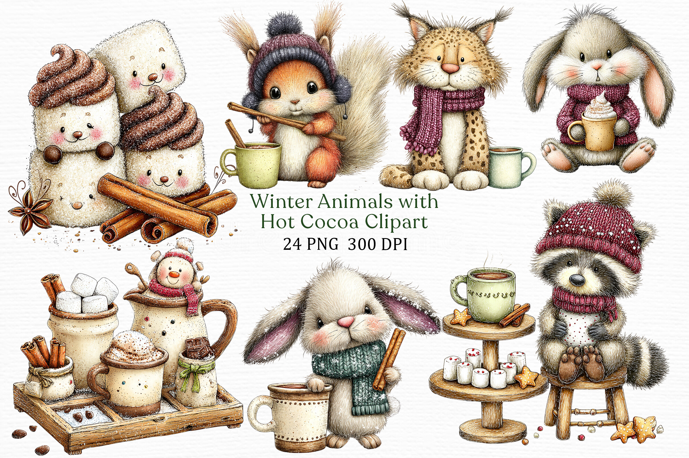 Zone Template Cursive Winter Animals with Hot Cocoa Clipart Graphic by PLAY ZONE · Creative ...