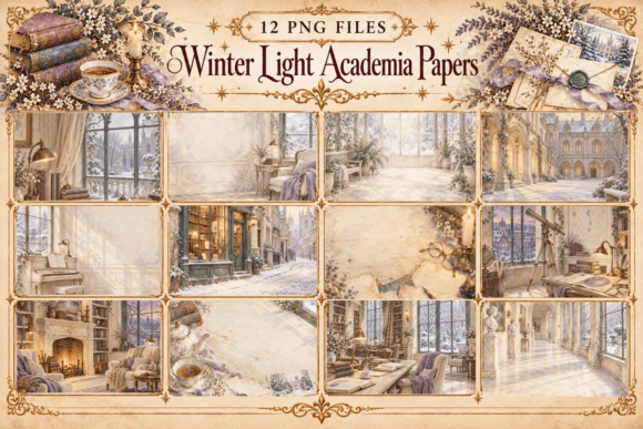 Winter Light Academia Digital Papers