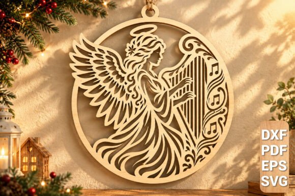 Angel Harp Christmas Laser Cut SVG laser cut file