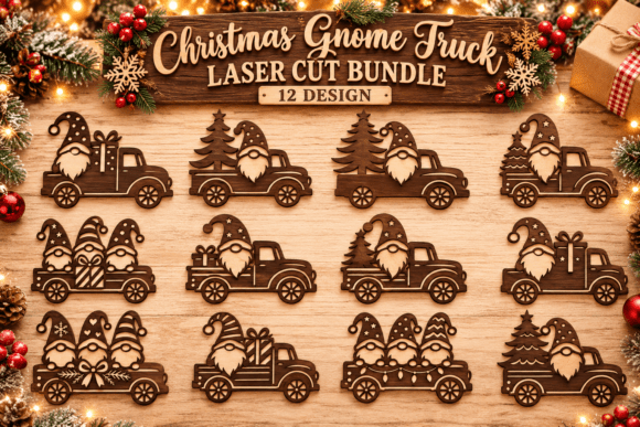 Christmas Gnome Truck Laser Cut Bundle laser cut file