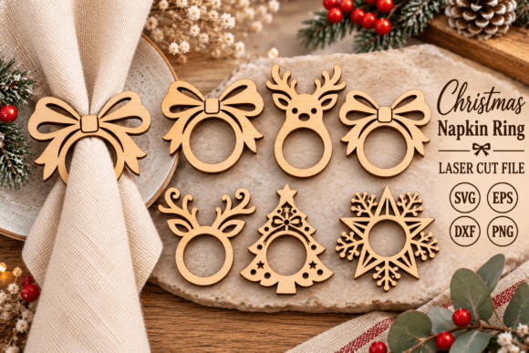 Christmas Napkin Ring Laser Cut Bundle (Design 5) laser cut file