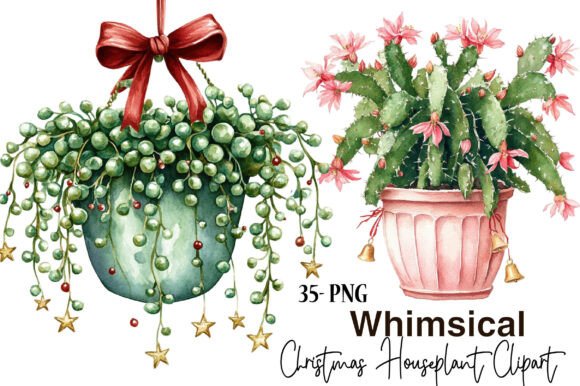 Christmas Watercolor Plants PNG Bundle Afbeelding Afdrukbare Illustraties Door SVGArt