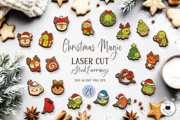 Cute Christmas Laser Cut Stud Earrings laser cut file