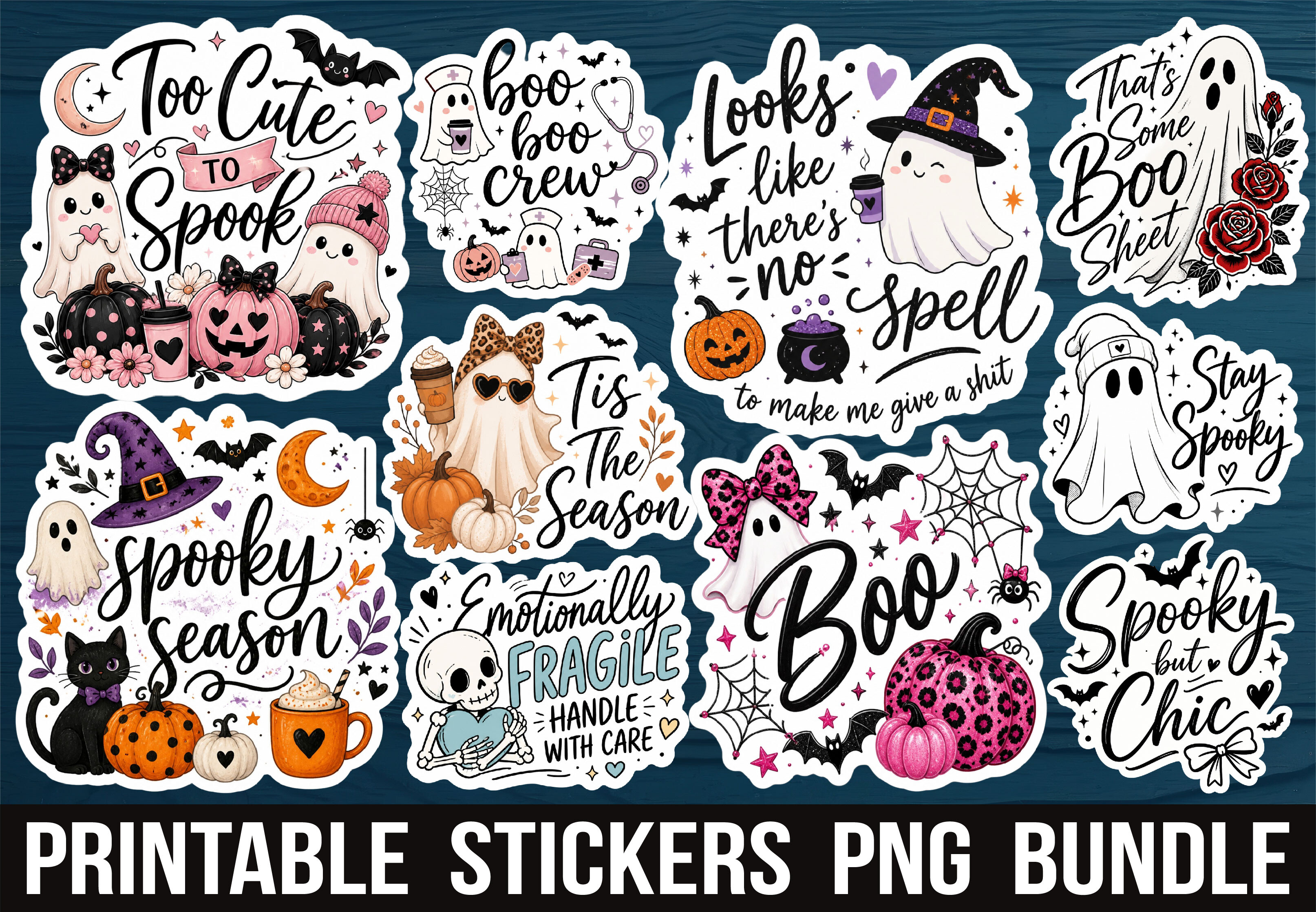Cute Spooky Halloween Ghost Stickers Graphic by Mimi Prints · Creative ...