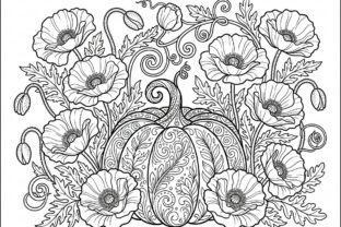 Elegant Pumpkin Floral Coloring Pages Graphic by Lasercut_pro ...