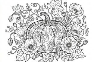 Elegant Pumpkin Floral Coloring Pages Graphic by Lasercut_pro ...
