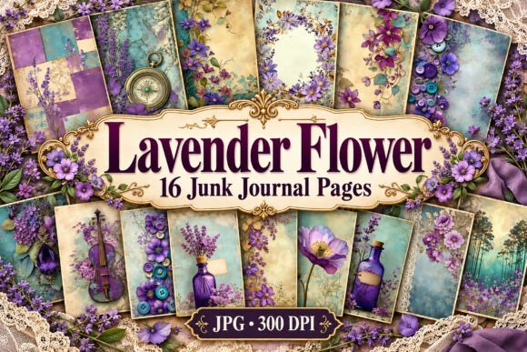 Lavender Flower Junk Journal Purple Page