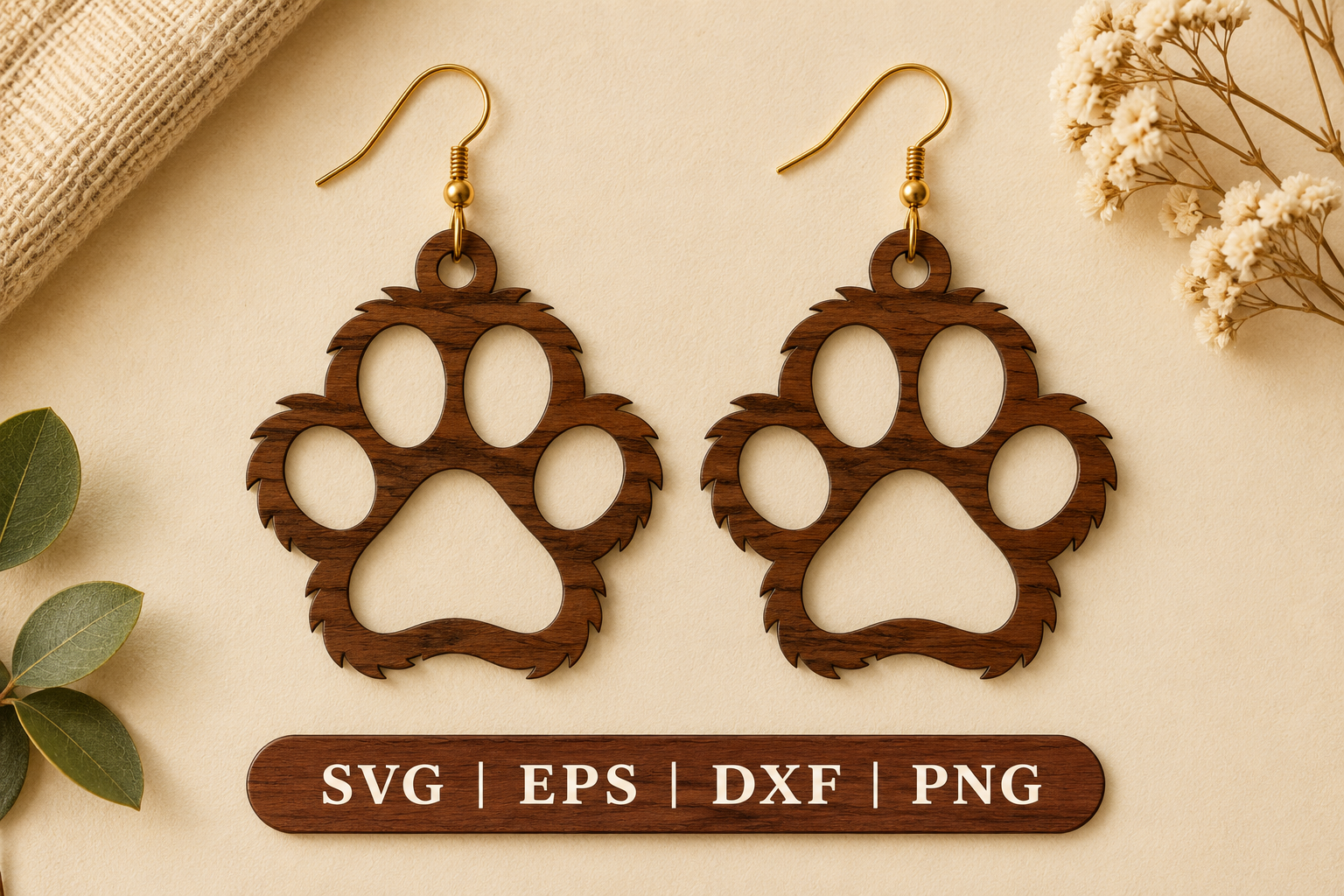 Paw Print Earring SVG,Laser Cut File · Creative Fabrica