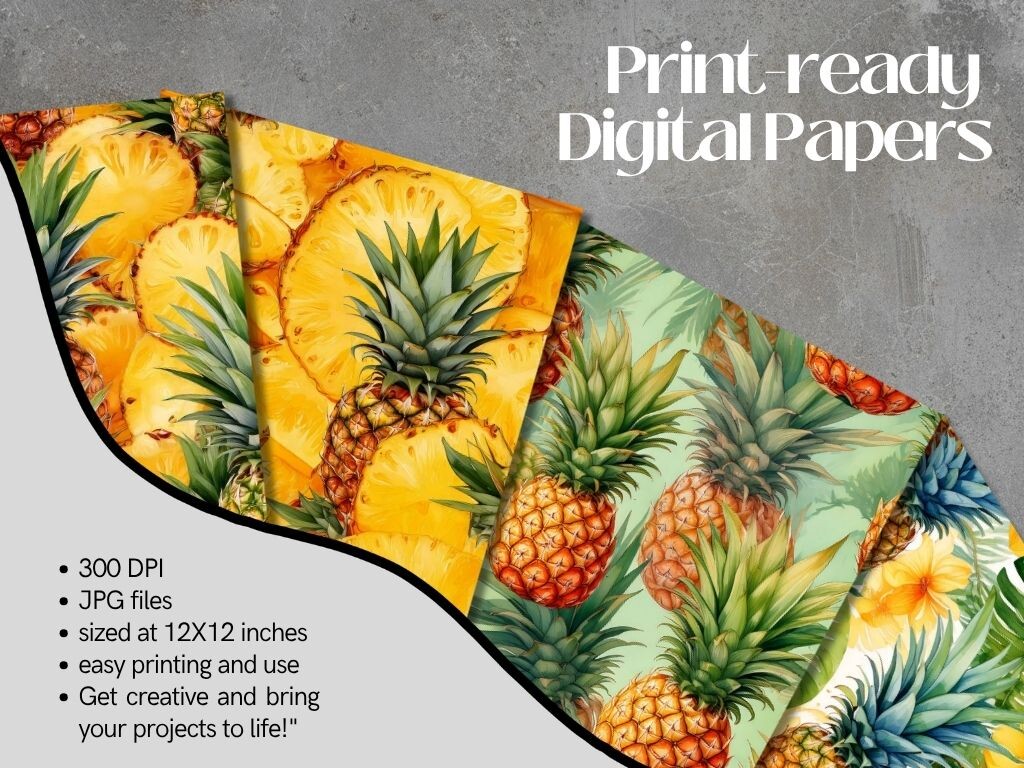 Pineapple Digital Paper | Tropical Fruit Graphic by Digital Neverland ...