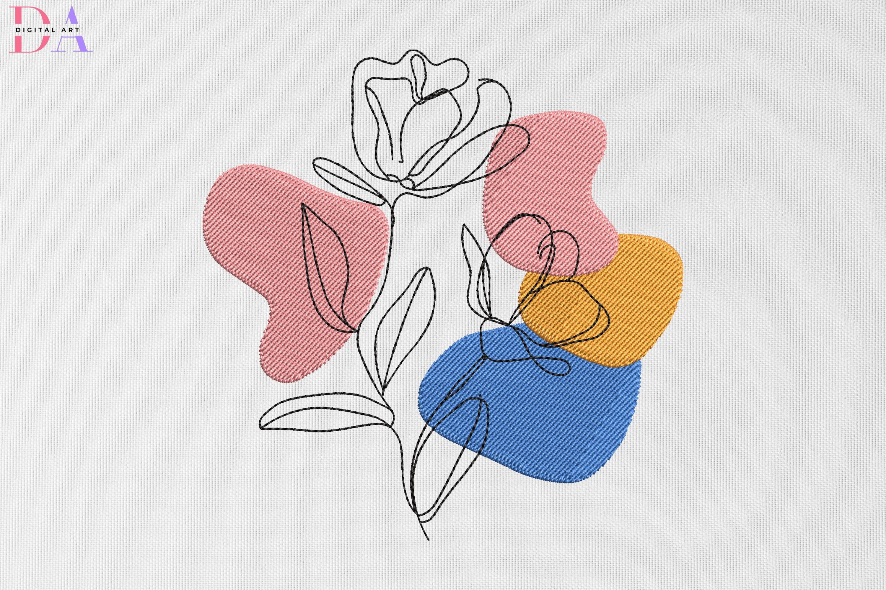 Pink Blue Yellow Flower Line Art · Creative Fabrica