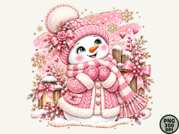 Pink Christmas Snowman Winter PNG