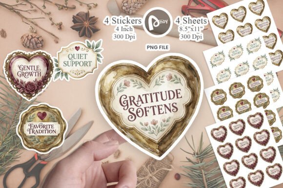 Vintage Floral Thankful Sticker PNG Graphic Labels & Stickers By Artnoy