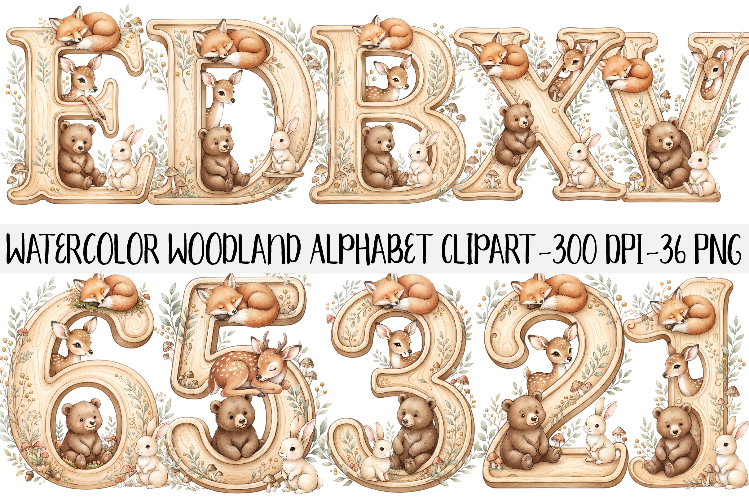 Watercolor Woodland Alphabet Clipart Graphic by Craftelixa · Creative ...