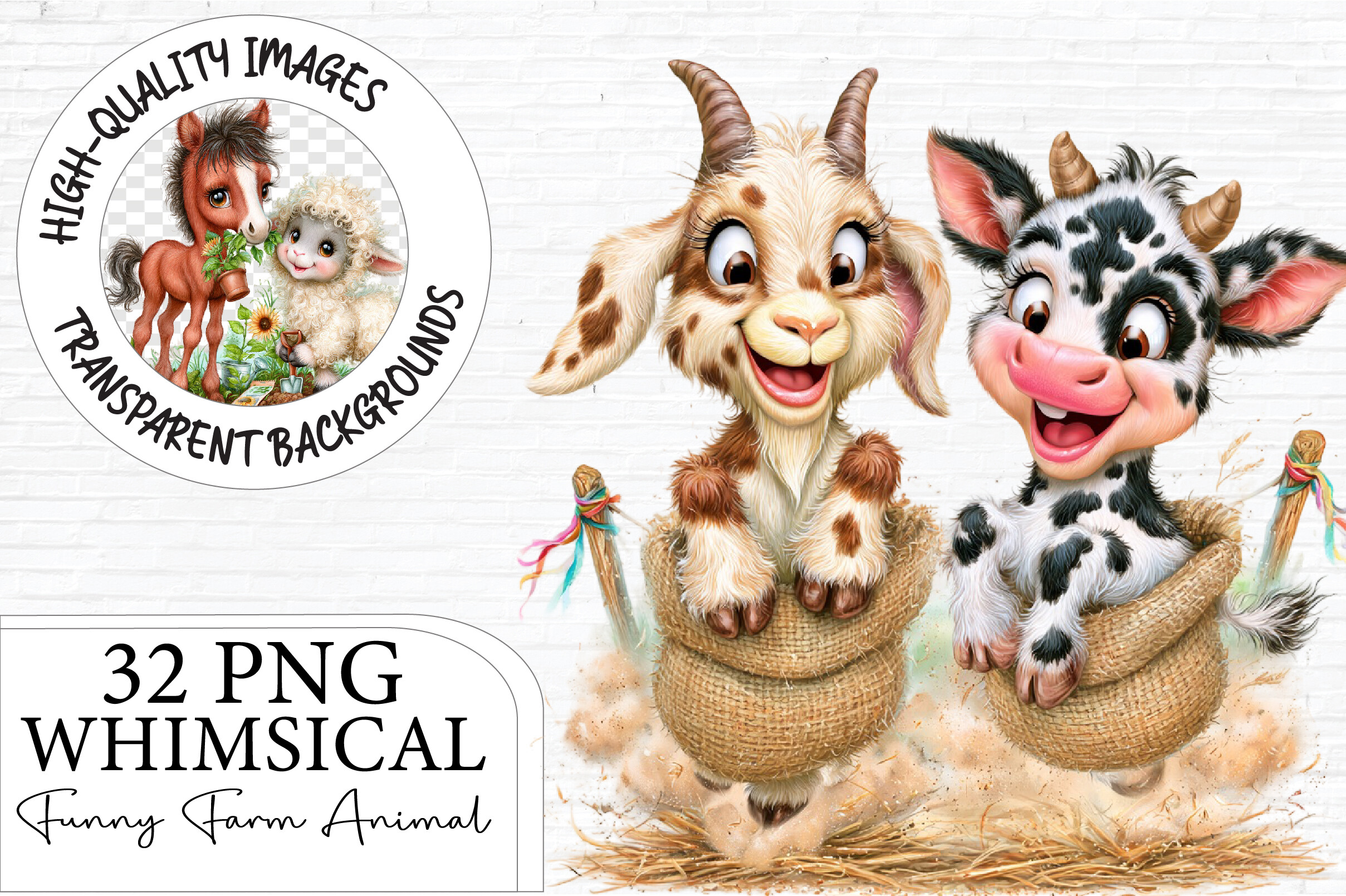 Farm Graphics One Color Whimsical Funny Farm Animals Clipart Graphic by Artoya · Creative Fabrica