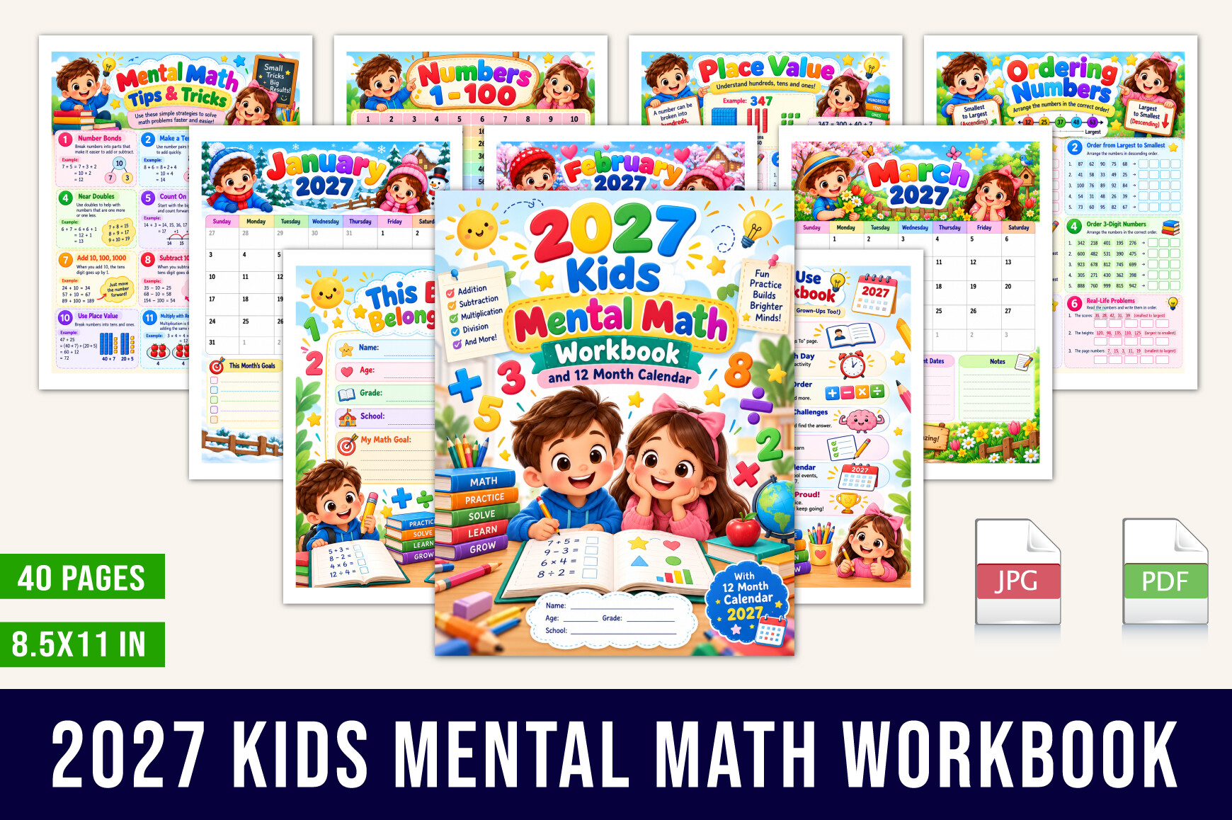 📘 2027 Kids Mental Math Workbook Graphic by designmela01 · Creative Fabrica