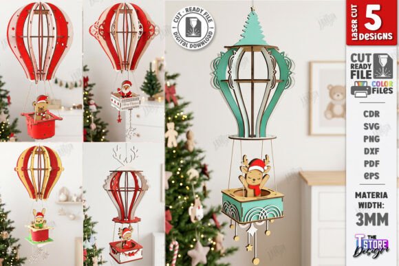 3D Christmas Hot Air Balloon Laser Set laser cut file