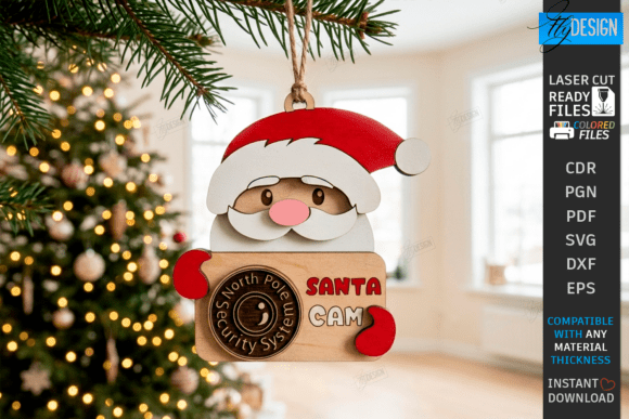 3D Christmas Santa Cam Ornament Laser (Design 1) laser cut file
