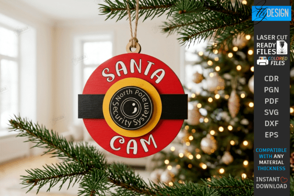 3D Christmas Santa Cam Ornament Laser (Design 2) laser cut file