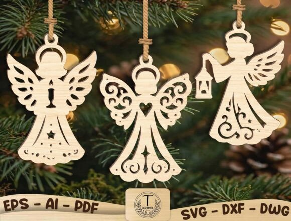 Angel Christmas Ornament SVG Bundle (Design 2) laser cut file