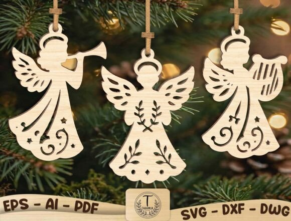 Angel Christmas Ornament SVG Bundle (Design 3) laser cut file