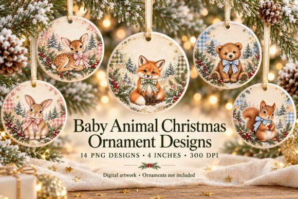 Baby Animal Christmas Ornament PNGs Graphic Print Templates By Luv Bijou