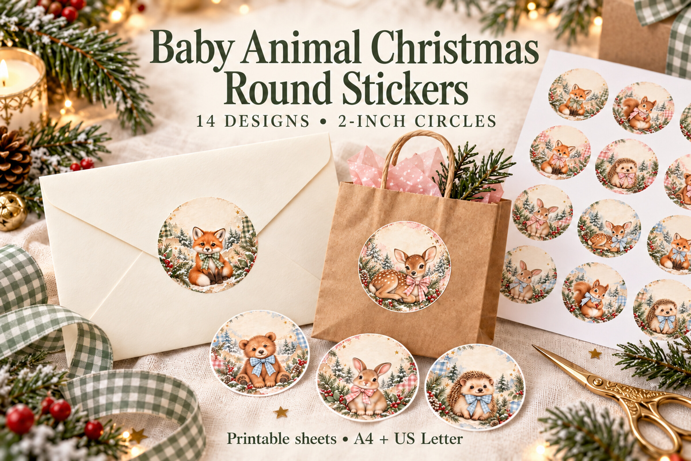 Baby Animal Christmas Round Stickers Graphic by Luv Bijou · Creative ...