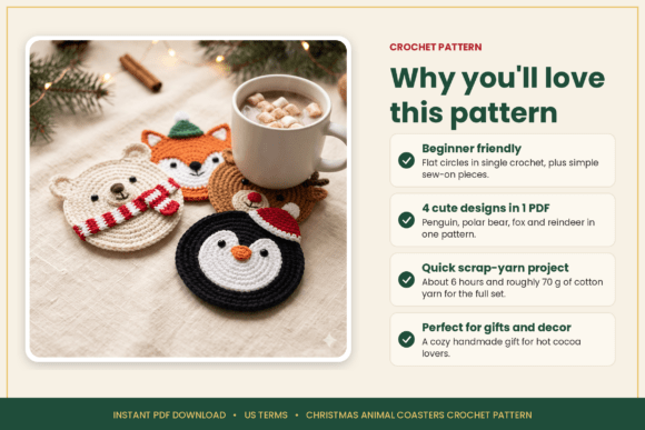 Christmas Animal Coaster Crochet Pattern