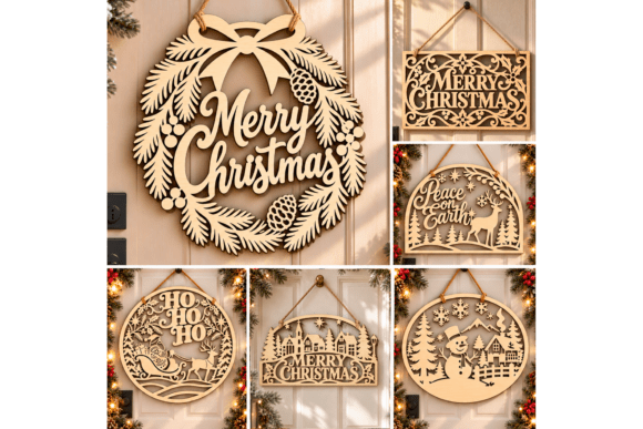 Christmas Door Sign SVG Set - 6 Designs laser cut file