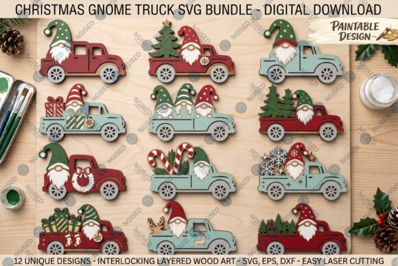 Christmas Gnome Truck SVG Bundle laser cut file