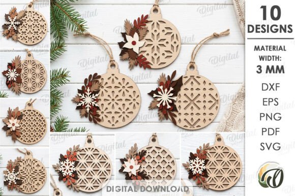 Christmas Ornaments Bundle Laser Cut (Design 3) laser cut file