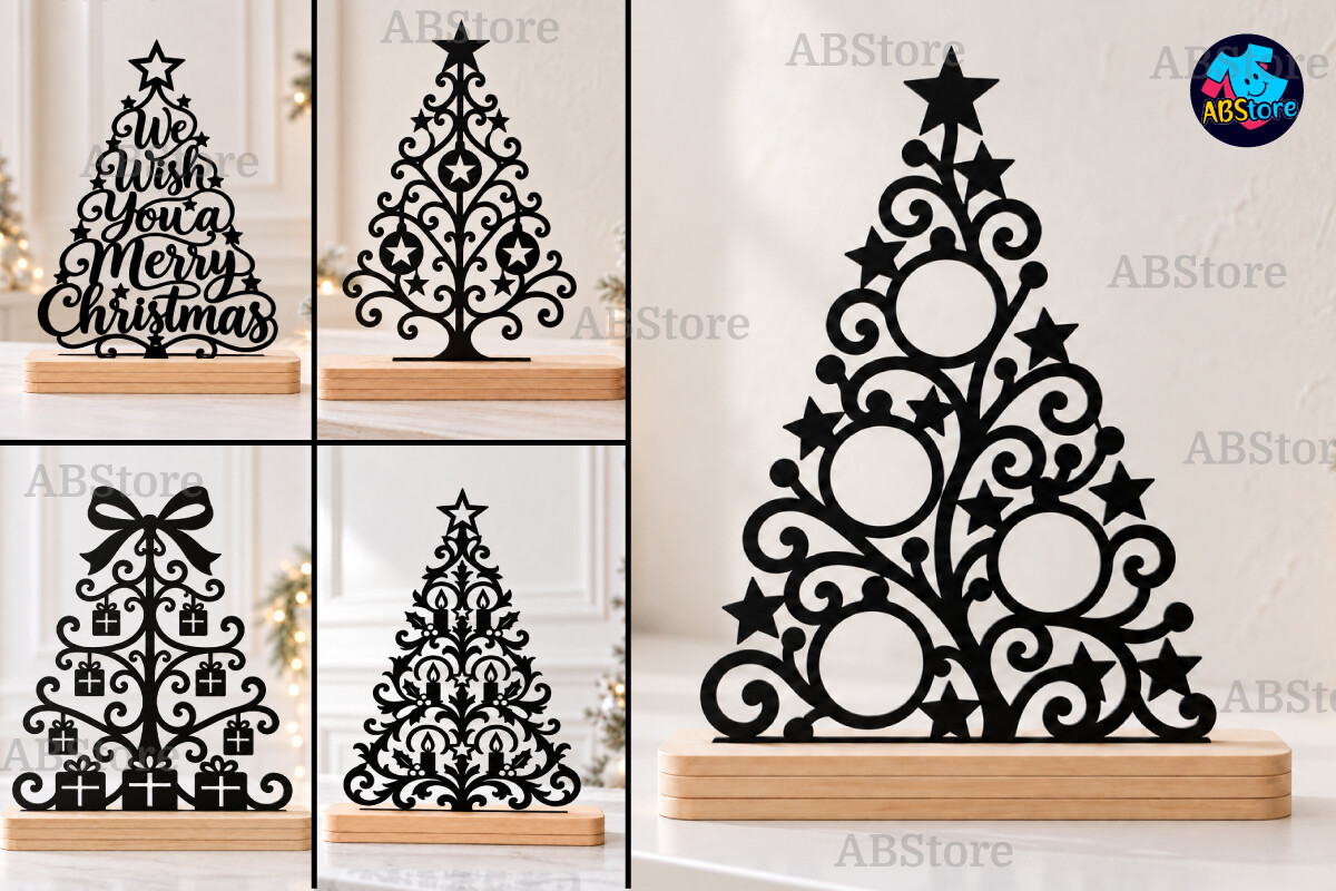 Christmas Stand Tree Decors Laser Cut · Creative Fabrica