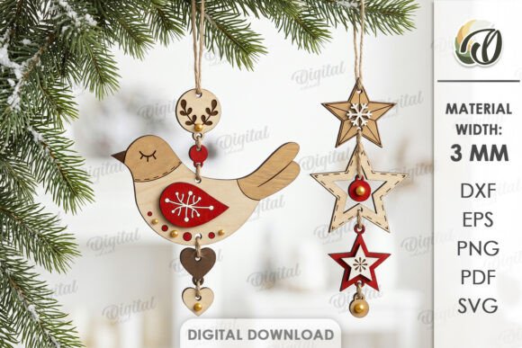 Christmas Tree Ornaments Laser Cut (Design 2) laser cut file
