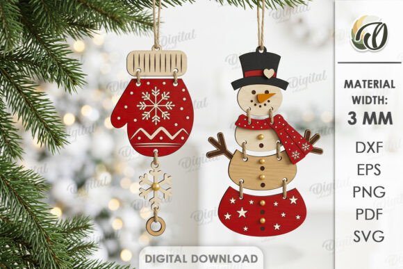 Christmas Tree Ornaments Laser Cut (Design 3) laser cut file
