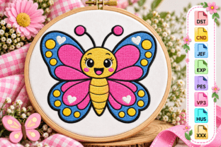 Spring Cartoon Bugs Cute Colorful Butterfly with Hearts Embroidery · Creative Fabrica