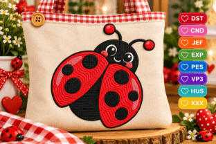 Spring Cartoon Bugs Cute Red Ladybug with Open Wings Embroidery · Creative Fabrica