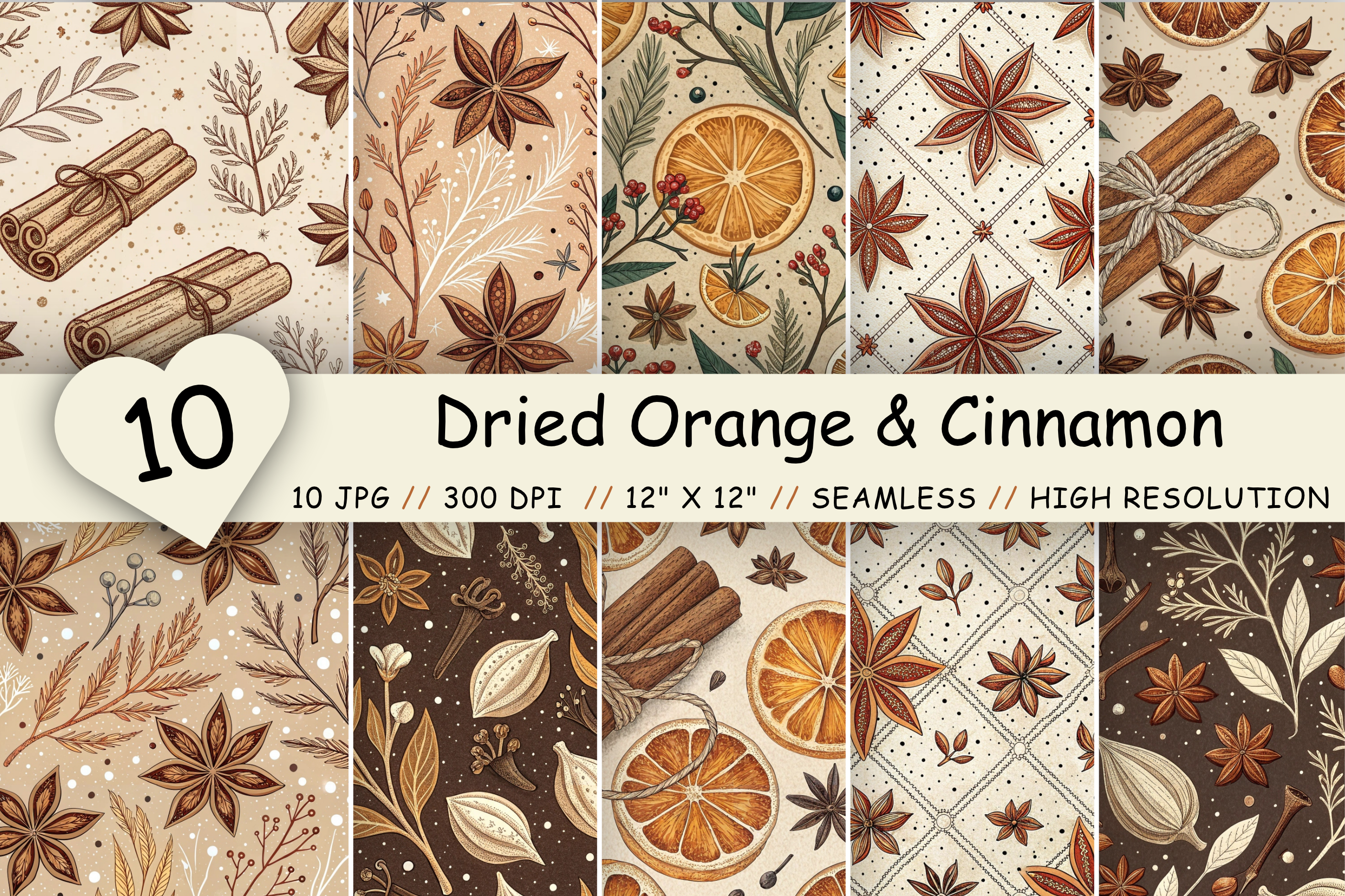 Dried Orange & Cinnamon Digital Paper Graphic by Florid Printables ...