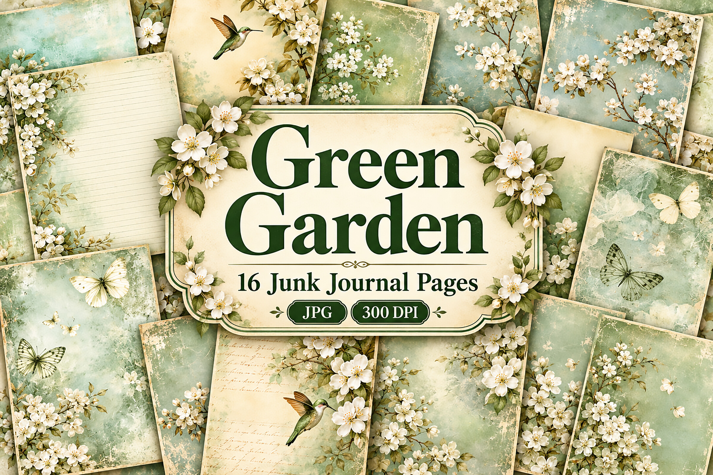 Green Garden Junk Journal Backgrounds Graphic by Paperloom Studio ...