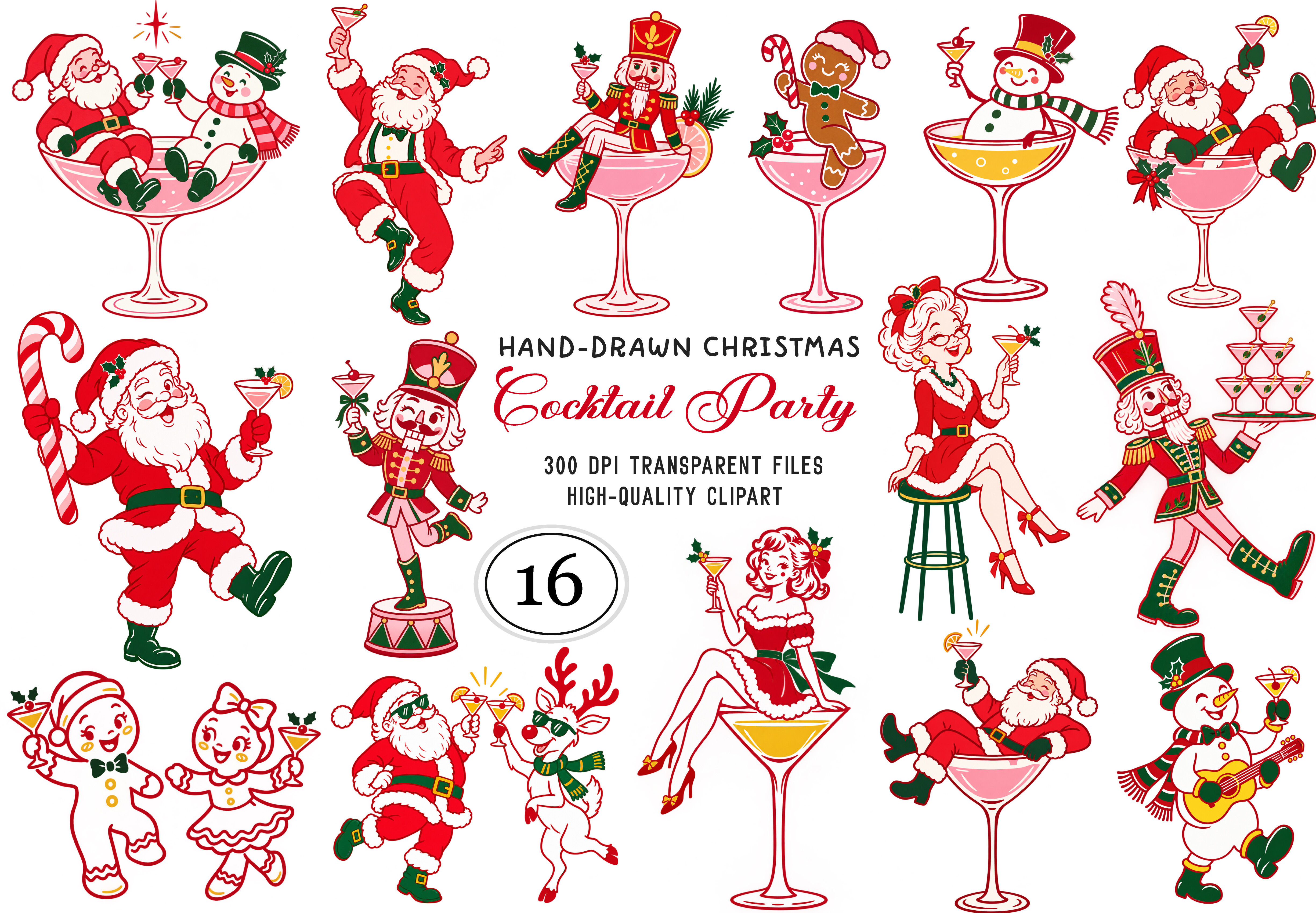 Hand Drawn Christmas Cocktail Party Graphic by Svg Box · Creative Fabrica