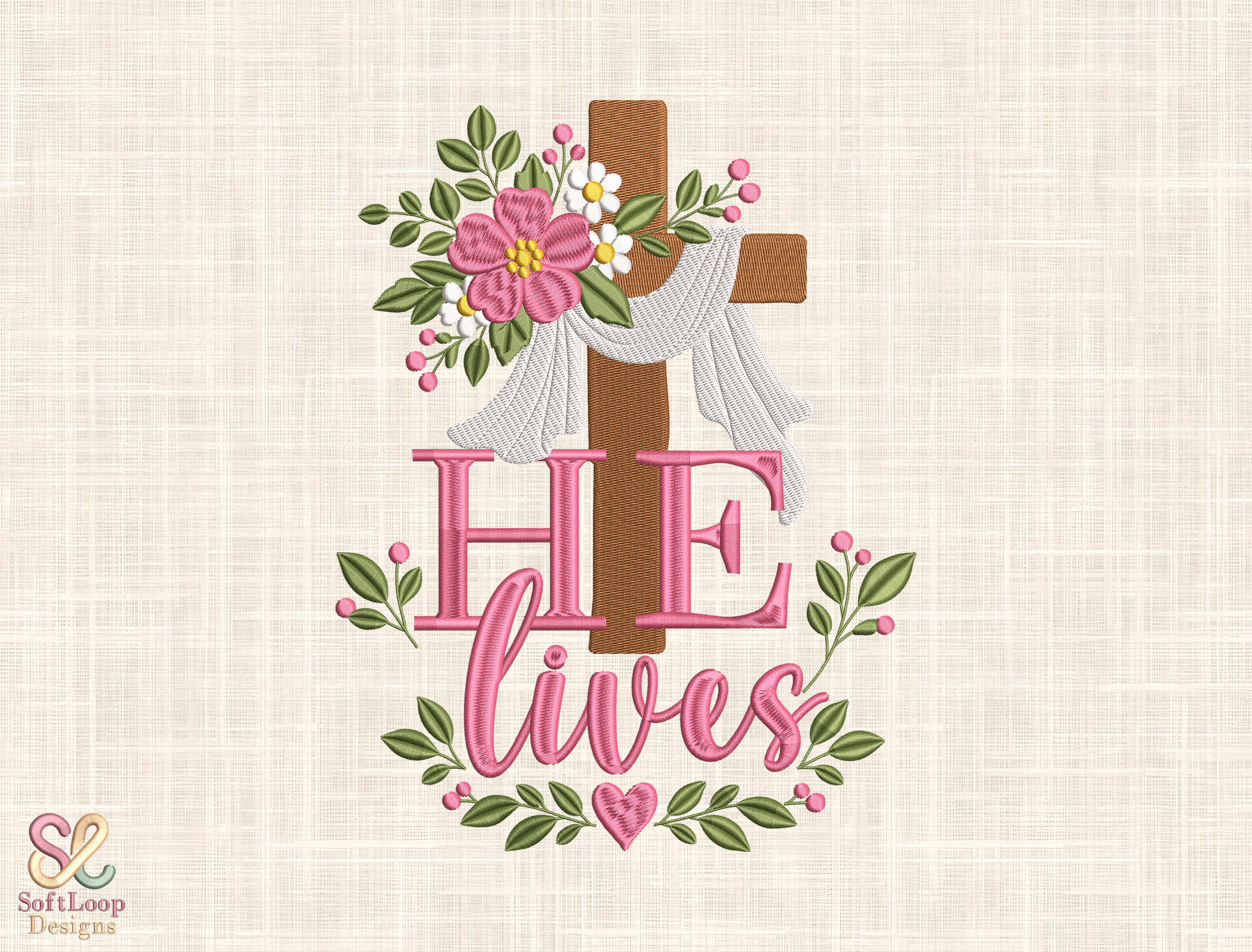 Fabric Cross Project He Lives Cross Embroidery Design · Creative Fabrica