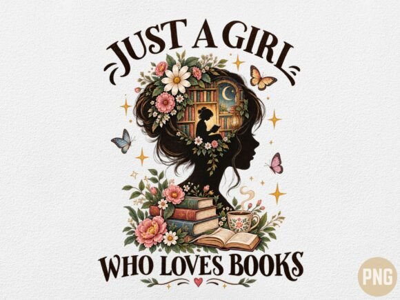 Just a Girl Who Loves Books PNG, Floral