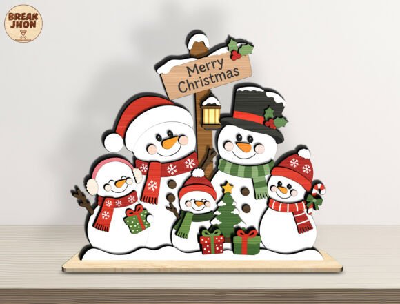 Layered Christmas Snowman Family SVG laser cut file