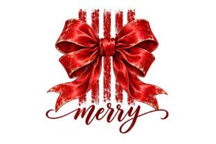 Cursive Risky Merry Christmas Red Bow Vintage Design Graphic by Crafts Station ...