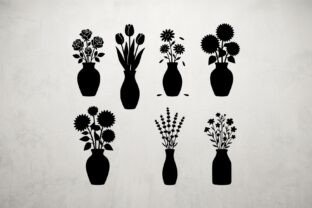 Product Design Digital Graphics Mixed Flowers Vase Set Silhouette Design Graphic by designcrafts ...