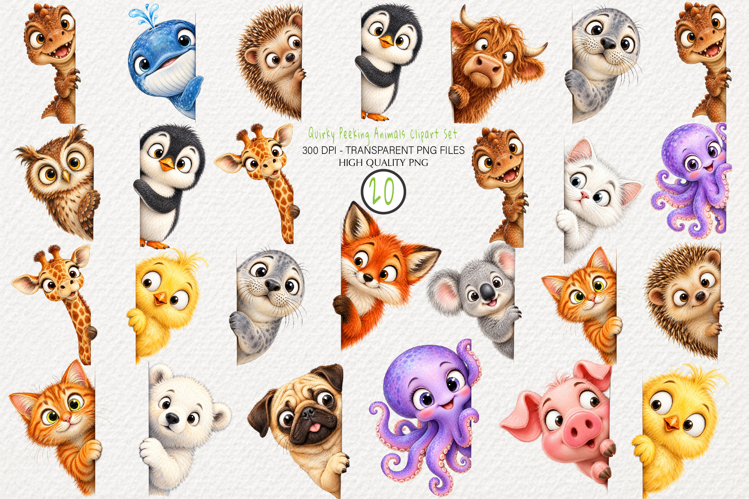 Quirky Peeking Animals Clipart Set Graphic by Digital Artistic99 ...